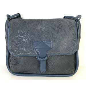 VINTAGE DESMO ITALY TEXTURED BLUE GENUINE LEATHER FLAP SHOULDER BAG XBODY PURSE